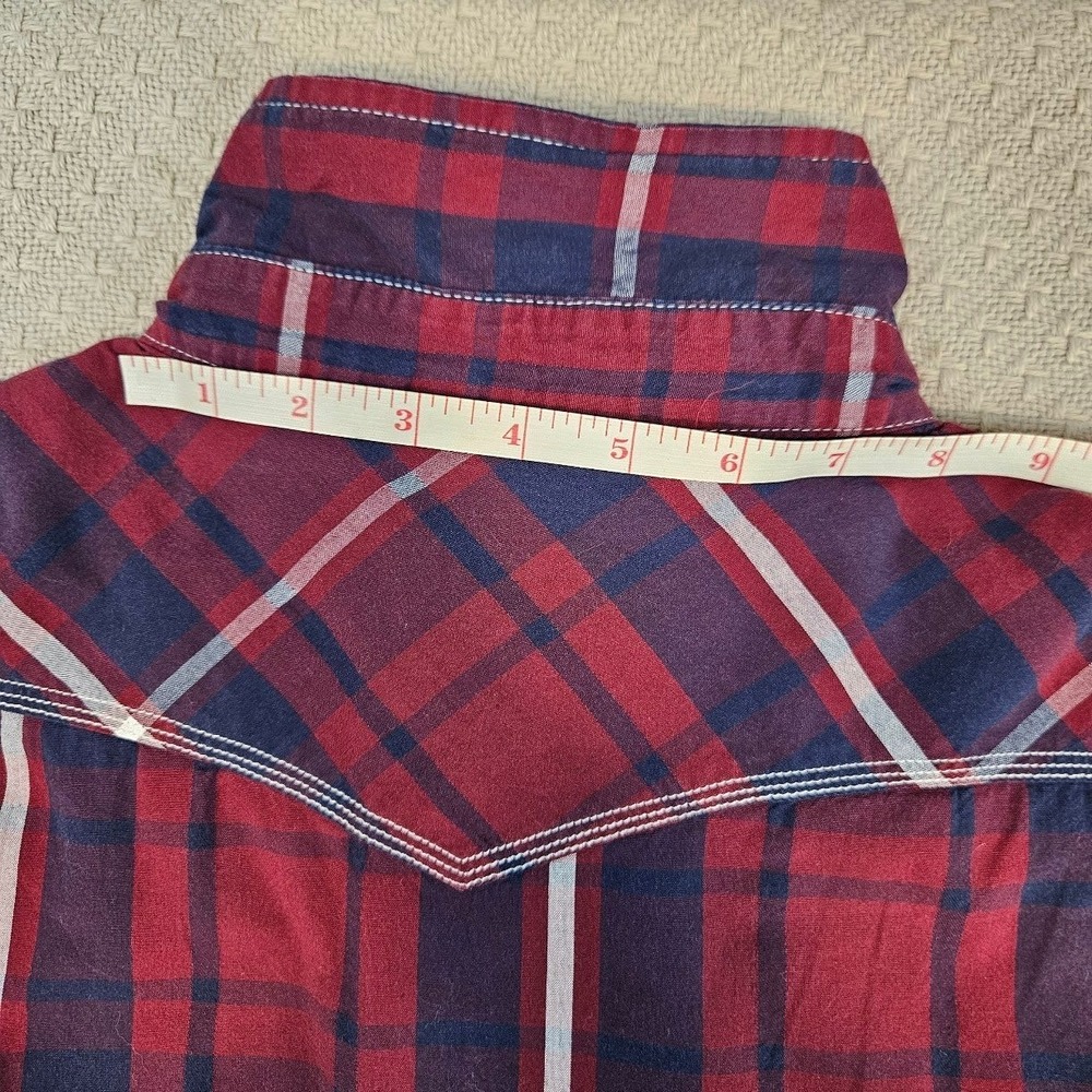 RECLAIM | Mens Athletic Fit Western Plaid Snap Button Down Shirt Red Navy XL - Picture 14 of 15